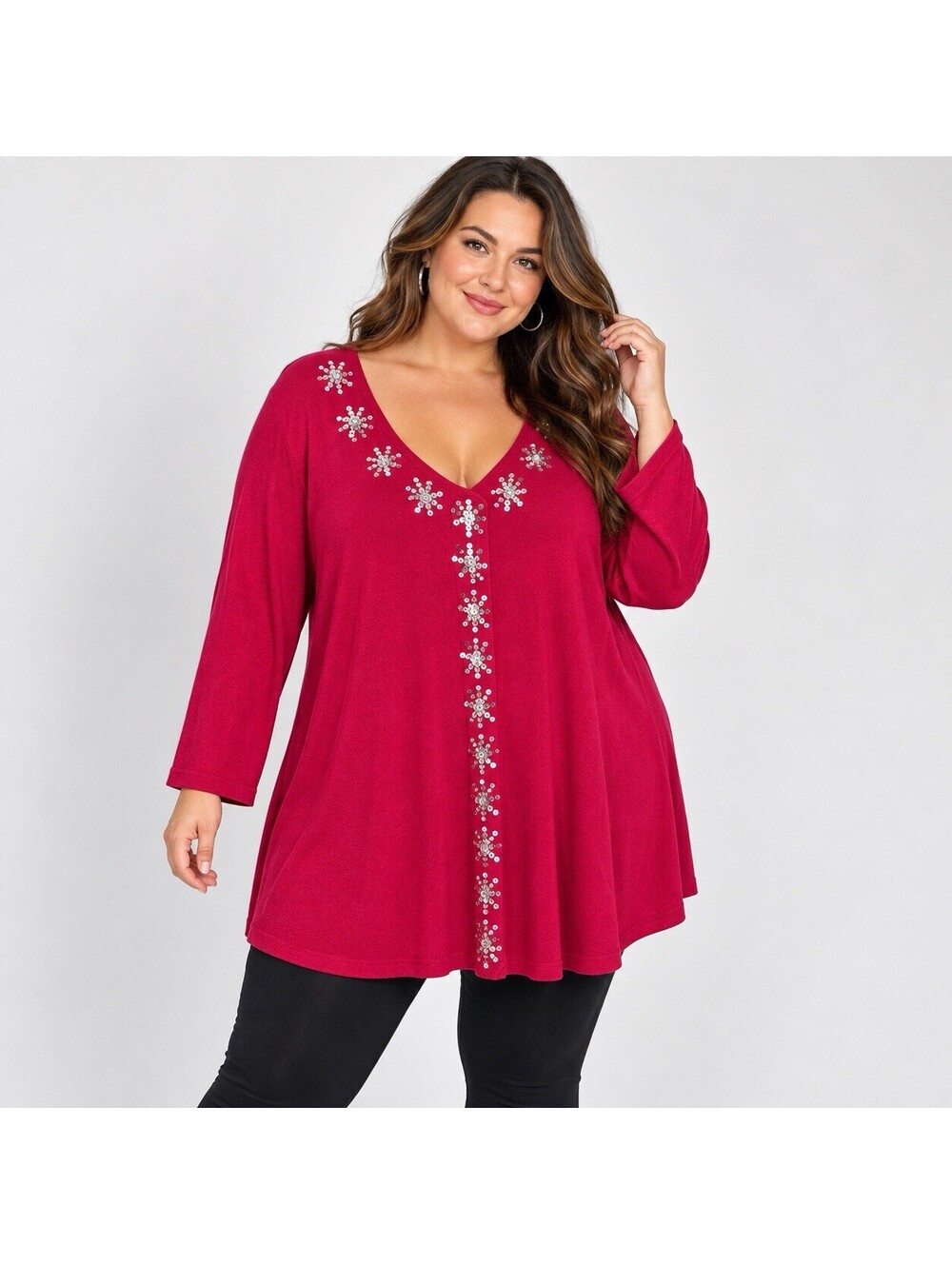 Bella Pop Leen 28/30 Pink Sequin Beaded Tunic Bamboo Cotton Plus Size Boho Y2K